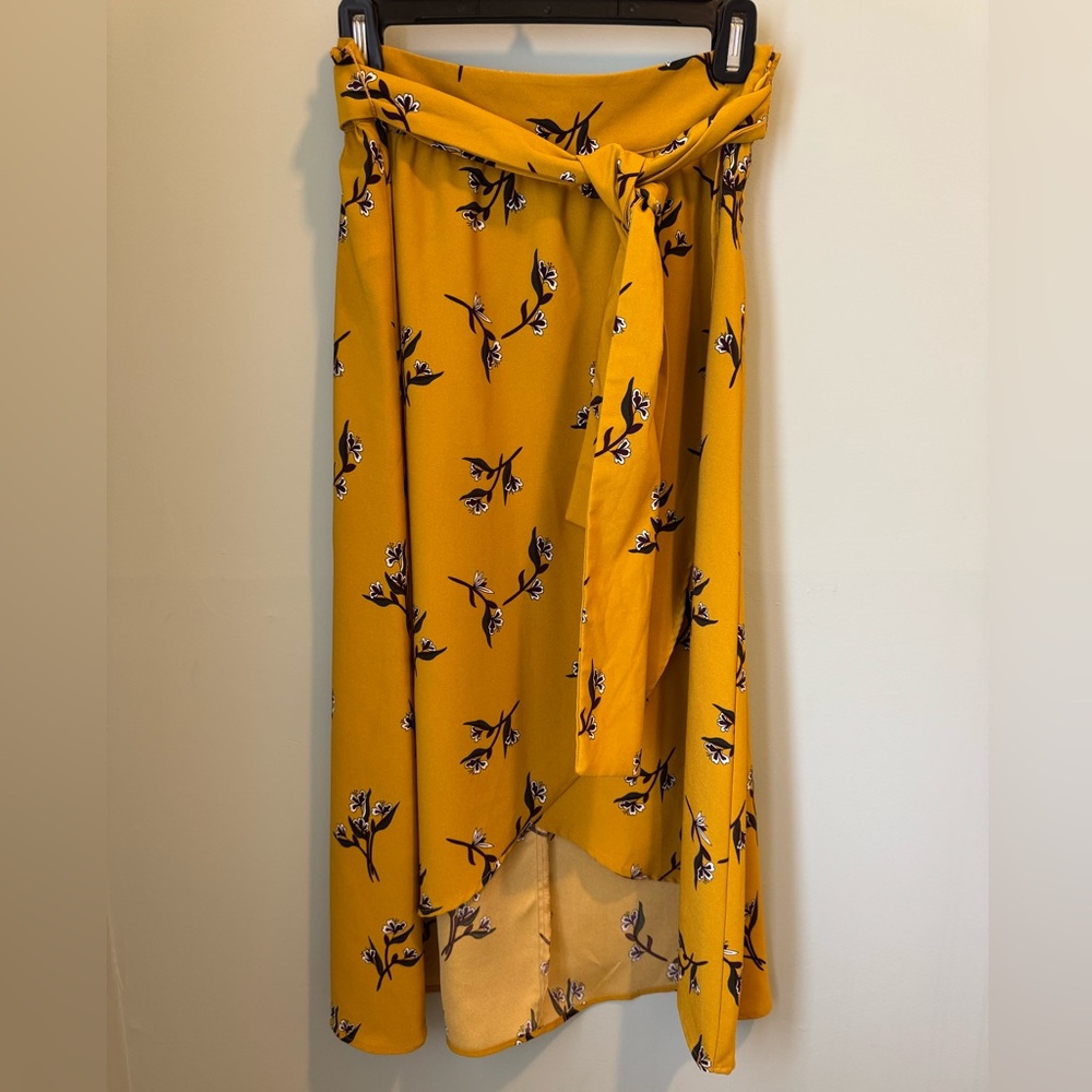 LOFT Gold Wrap Midi Skirt with Tie Front